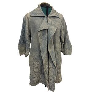 Simon Chang The‎ Collection Blue Embroidered Sequin Duster Coat Jacket Women’s 6
